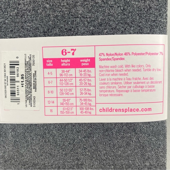NWT The Children's Place Heather Grey Tights Size 6-7 - Picture 4 of 5